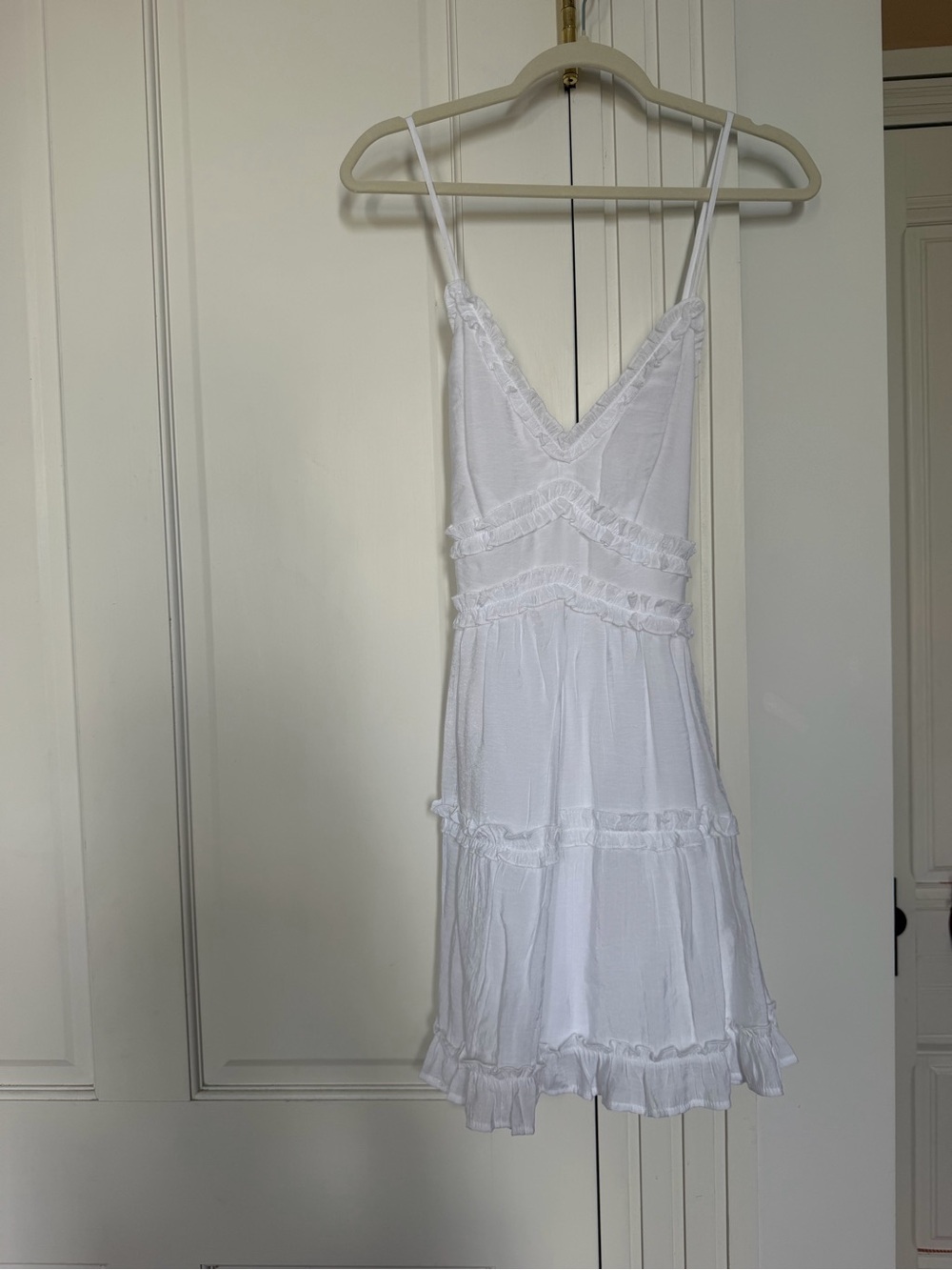 Francesca's Collections White Ruffle Spaghetti Strap Dress